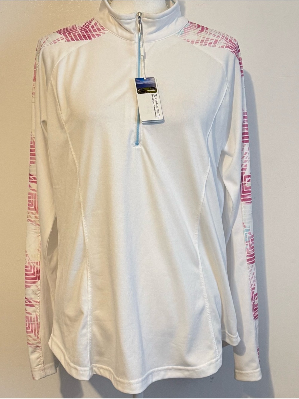 Pebble Beach Dry-Luxe Performance Women’s XL Quarter Zip Pullover White Pink NWT